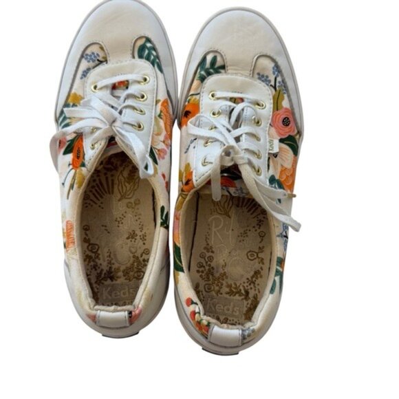 Keds x Rifle Paper Co Tournament Sneaker Lively Floral Fabric White Leather 8.5 - Picture 3 of 12